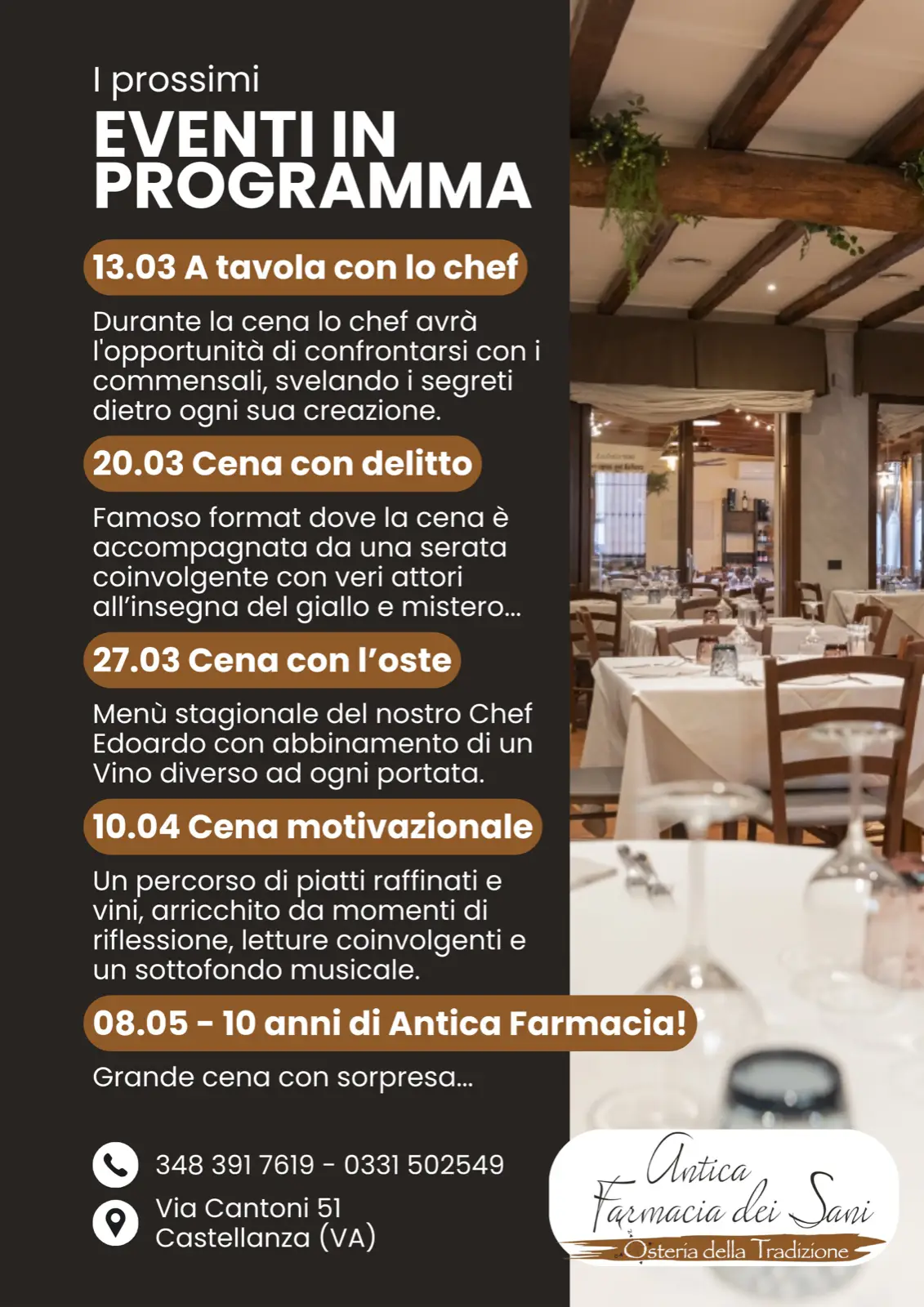 Antica Farmacia dei Sani - Prossimi eventi da Febbraio a Maggio
